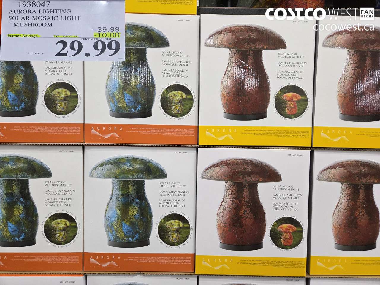 1938047 AURORA LIGHTING SOLAR MOSAIC LIGHT MUSHROOM ($10.00 INSTANT SAVINGS EXPIRES ON 2026-03-15) $29.99