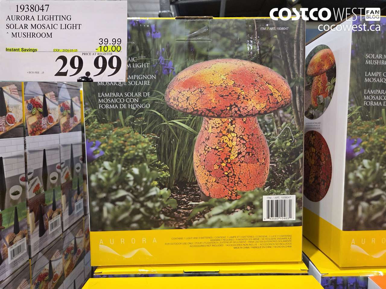 1938047 AURORA LIGHTING SOLAR MOSAIC LIGHT MUSHROOM ($10.00 INSTANT SAVINGS EXPIRES ON 2026-03-15) $29.99