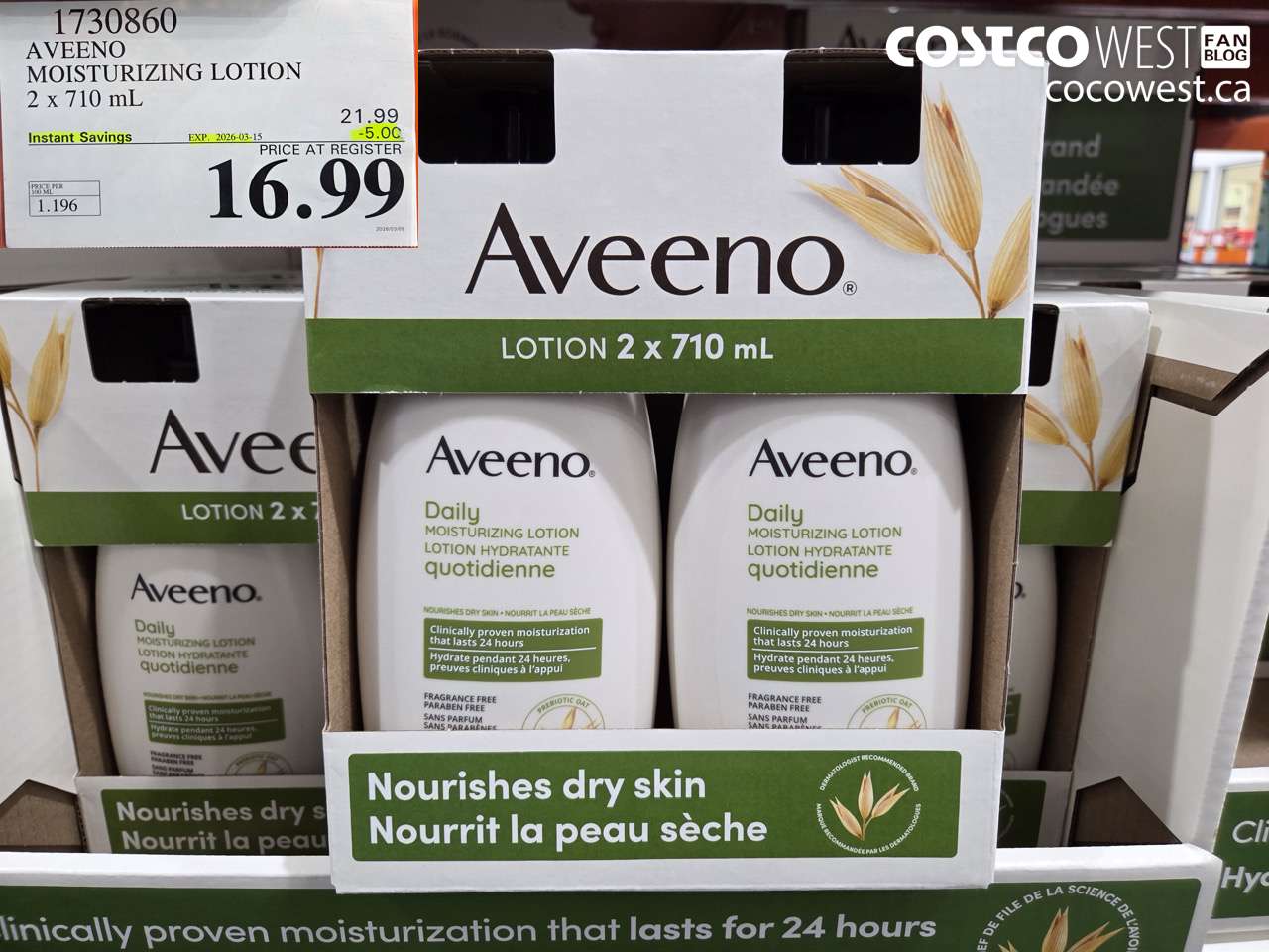 1730860 AVEENO MOISTURIZING LOTION 2 X 710 ML ($5.00 INSTANT SAVINGS EXPIRES ON 2026-03-15) $16.99