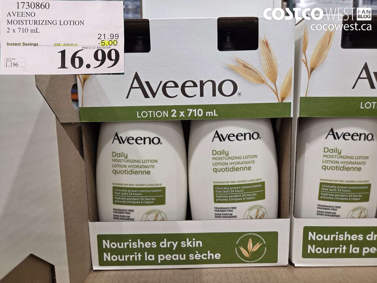 1730860 AVEENO MOISTURIZING LOTION 2 X 710 ML ($5.00 INSTANT SAVINGS EXPIRES ON 2026-03-15) $16.99
