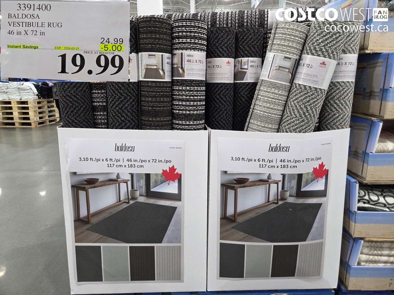 3391400 BALDOSA VESTIBULE RUG 46 IN X 72 IN ($5.00 INSTANT SAVINGS EXPIRES ON 2026-03-15) $19.99