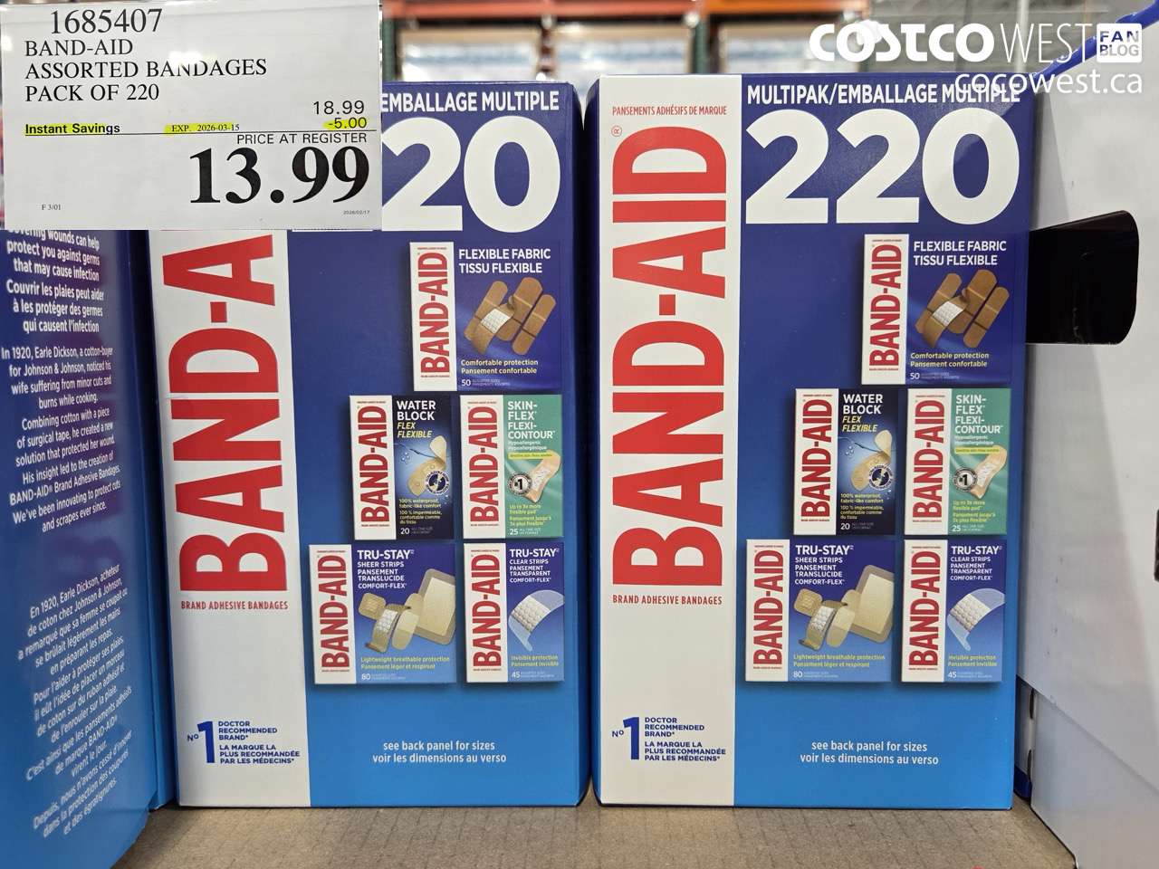 1685407 BAND-AID ASSORTED BANDAGES PACK OF 220 ($5.00 INSTANT SAVINGS EXPIRES ON 2026-03-15) $13.99