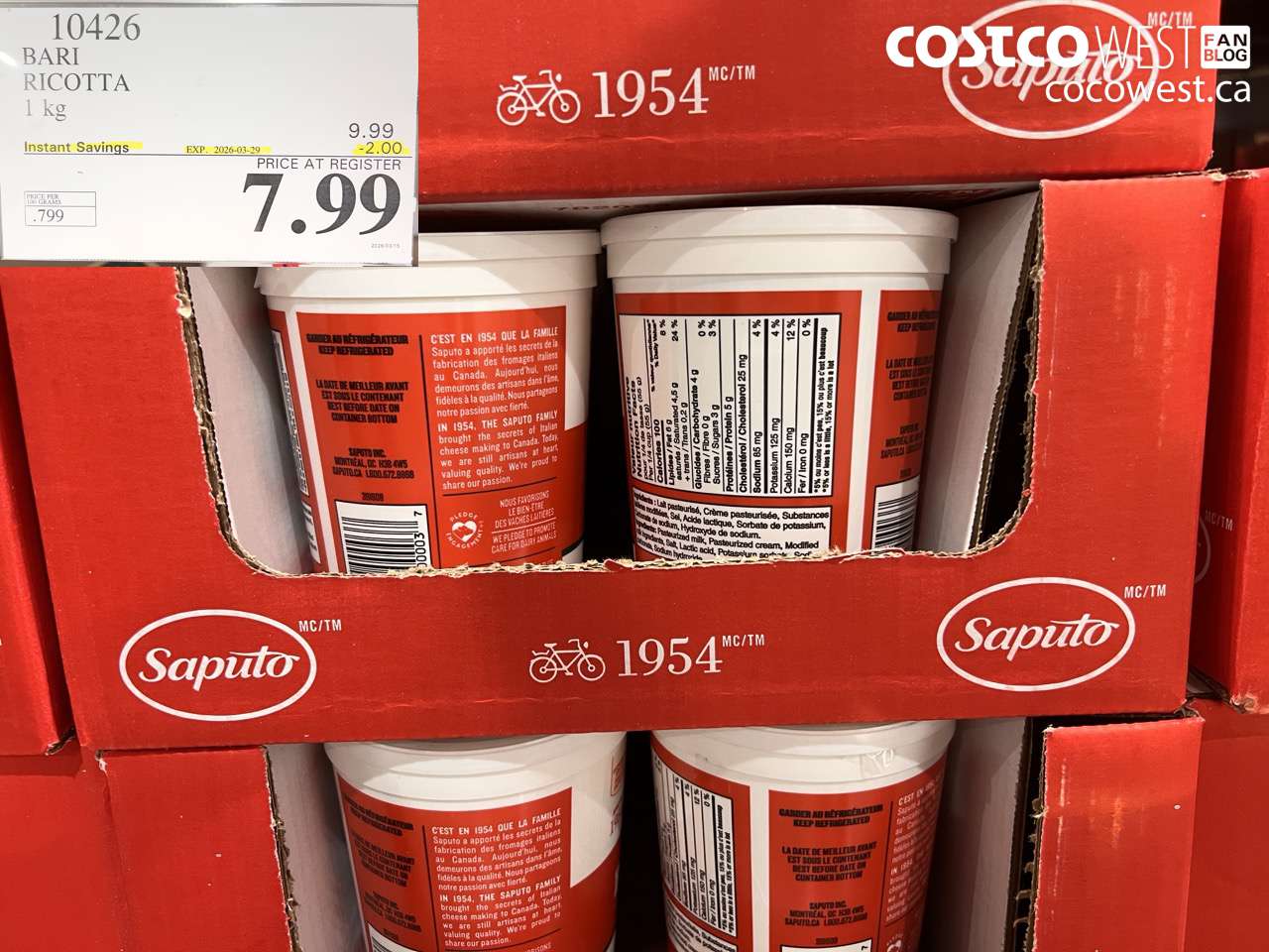 10426 BARI RICOTTA 1 KG ($2.00 INSTANT SAVINGS EXPIRES ON 2026-03-29) $7.99