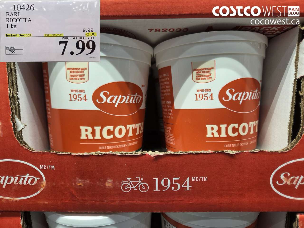 10426 BARI RICOTTA 1 KG ($2.00 INSTANT SAVINGS EXPIRES ON 2026-03-29) $7.99