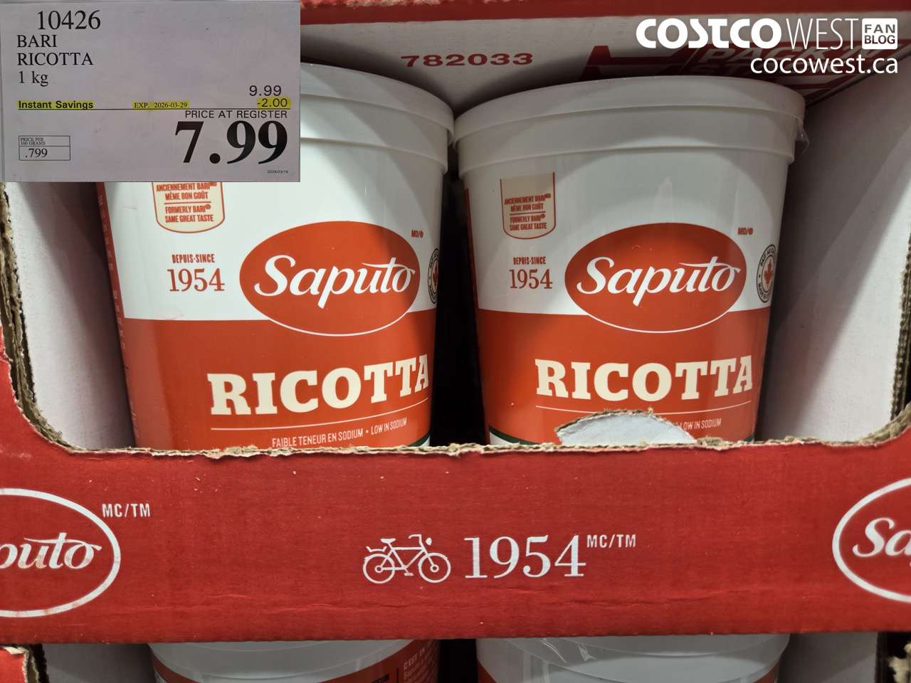 10426 BARI RICOTTA 1 KG ($2.00 INSTANT SAVINGS EXPIRES ON 2026-03-29) $7.99