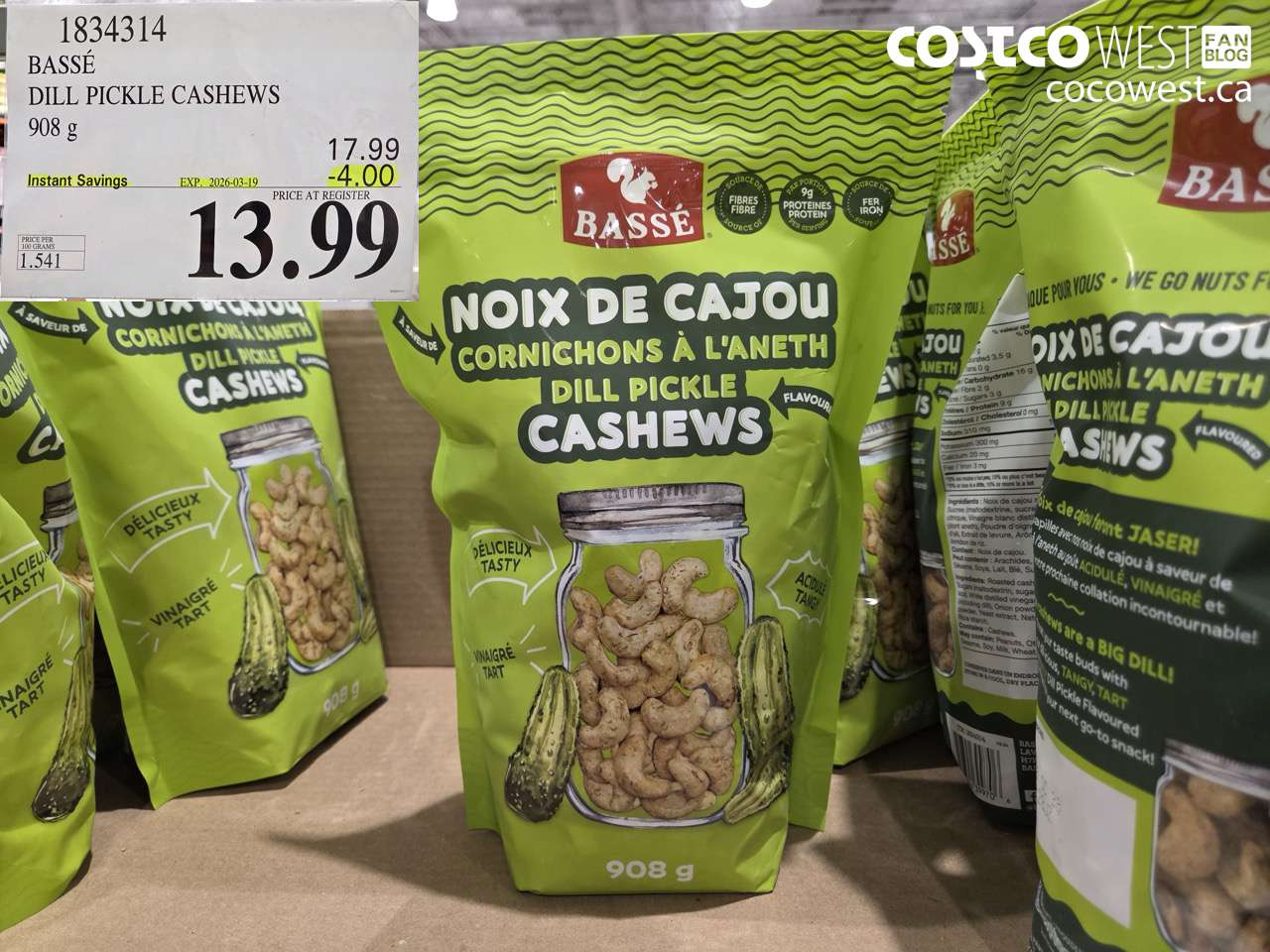 1834314 BASSÉ DILL PICKLE CASHEWS 908G ($4.00 INSTANT SAVINGS EXPIRES ON 2026-03-19) $13.99