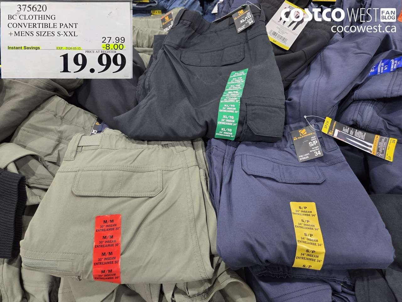 375620 BC CLOTHING CONVERTIBLE PANT +MENS SIZES S-XXL ($8.00 INSTANT SAVINGS EXPIRES ON 2026-03-15) $19.99