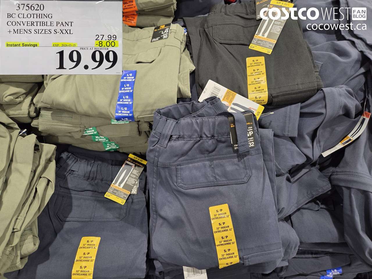 375620 BC CLOTHING CONVERTIBLE PANT +MENS SIZES S-XXL ($8.00 INSTANT SAVINGS EXPIRES ON 2026-03-15) $19.99
