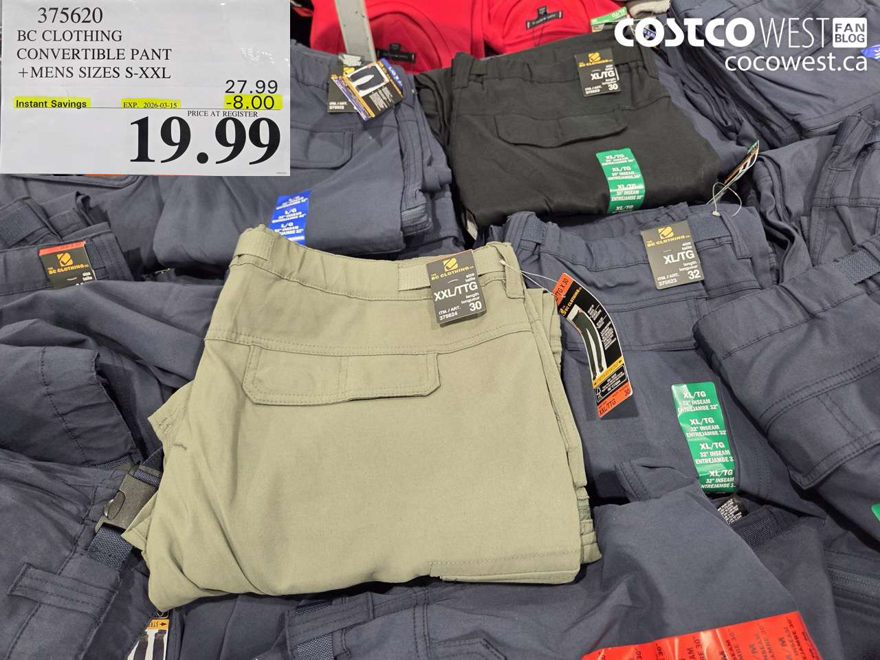 375620 BC CLOTHING CONVERTIBLE PANT +MENS SIZES S-XXL ($8.00 INSTANT SAVINGS EXPIRES ON 2026-03-15) $19.99
