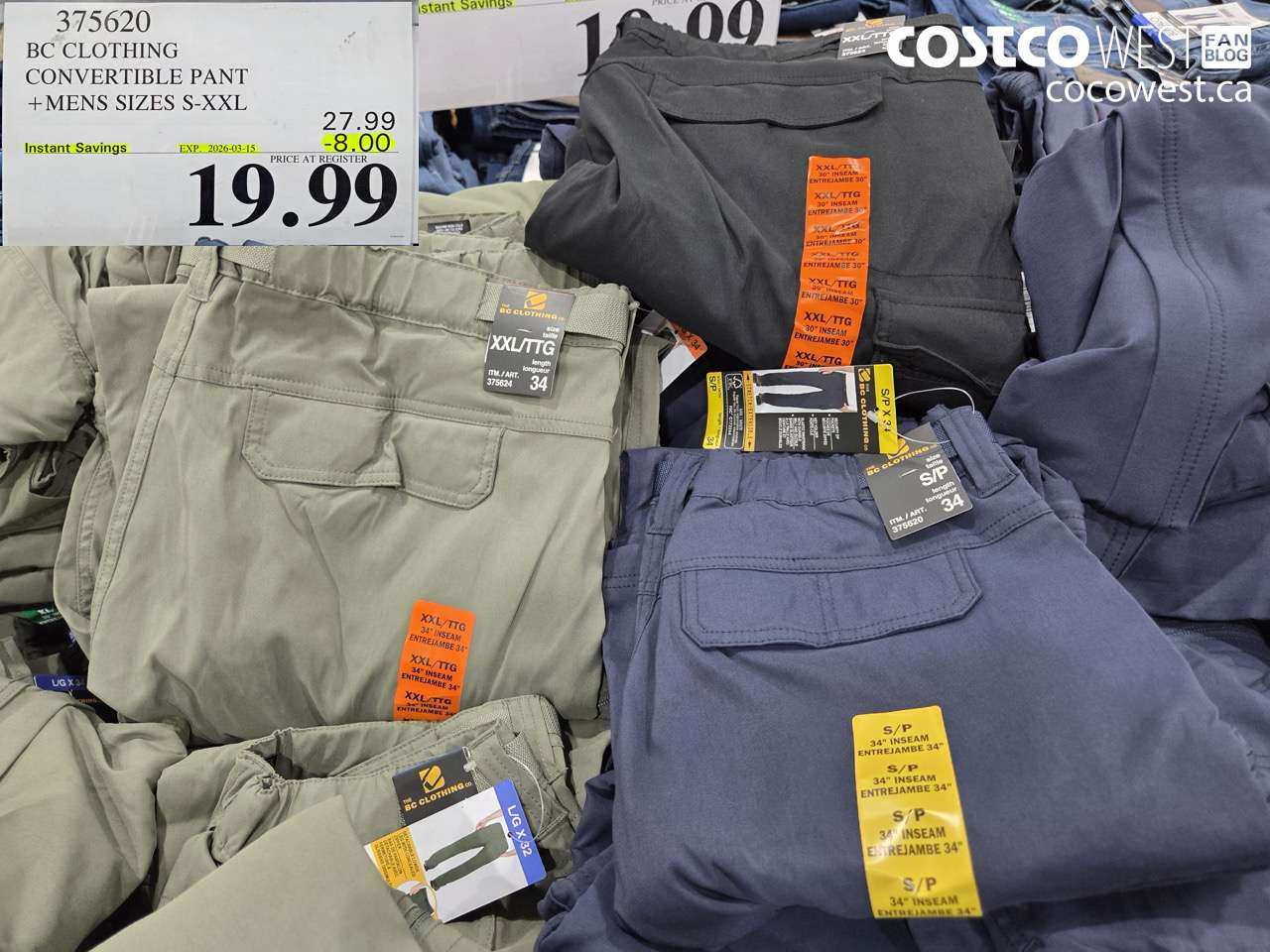 375620 BC CLOTHING CONVERTIBLE PANT + MENS SIZES S-XXL ($8.00 INSTANT SAVINGS EXPIRES ON 2026-03-15) $19.99