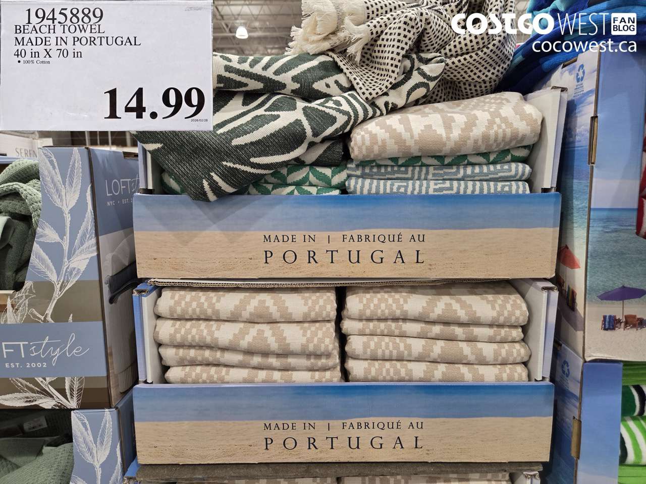 1945889 BEACH TOWEL MADE IN PORTUGAL 40 IN X 70 IN $14.99