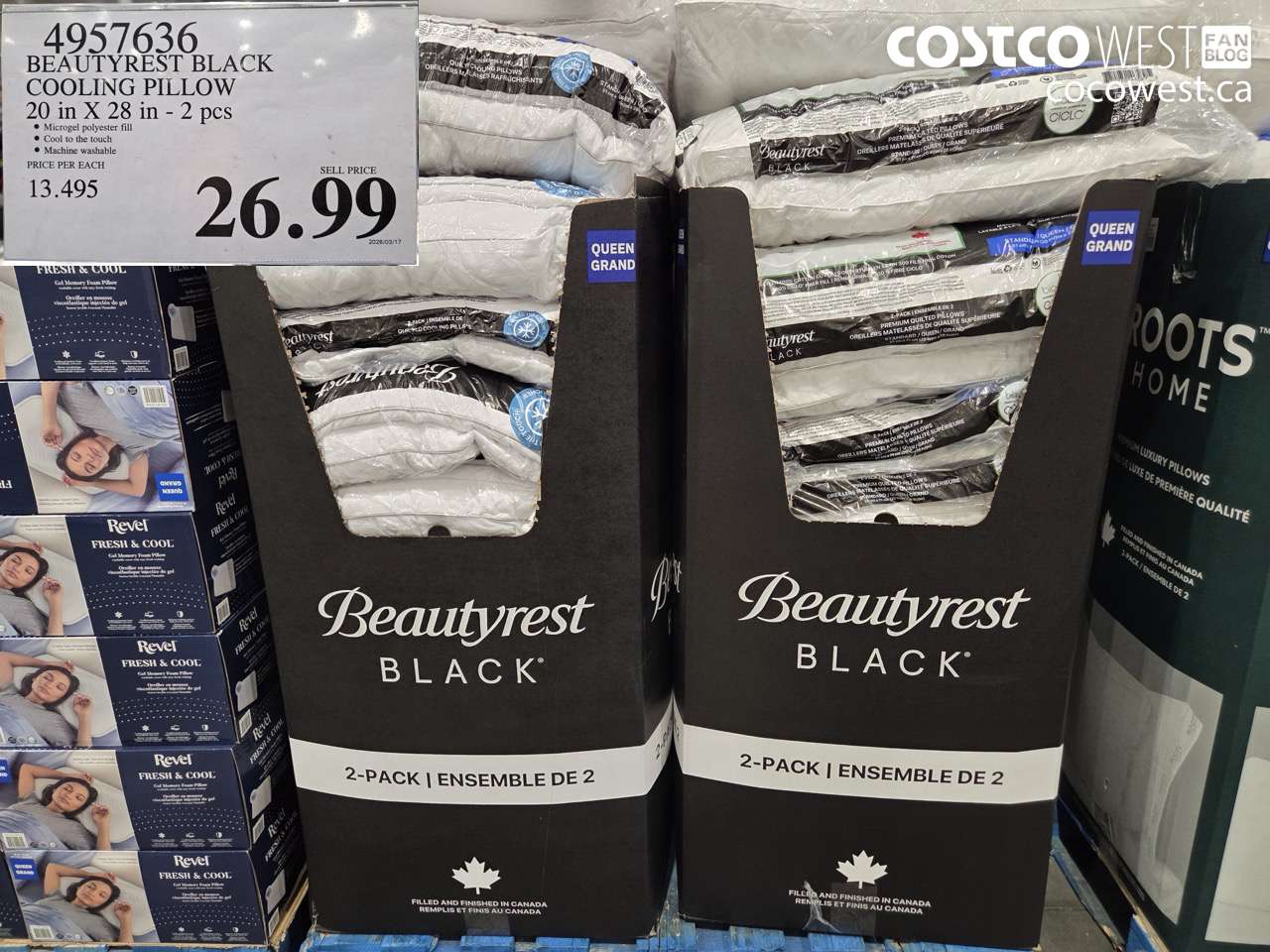 4957636 BEAUTYREST BLACK COOLING PILLOW 20 IN X 28 IN - 2 PCS $26.99