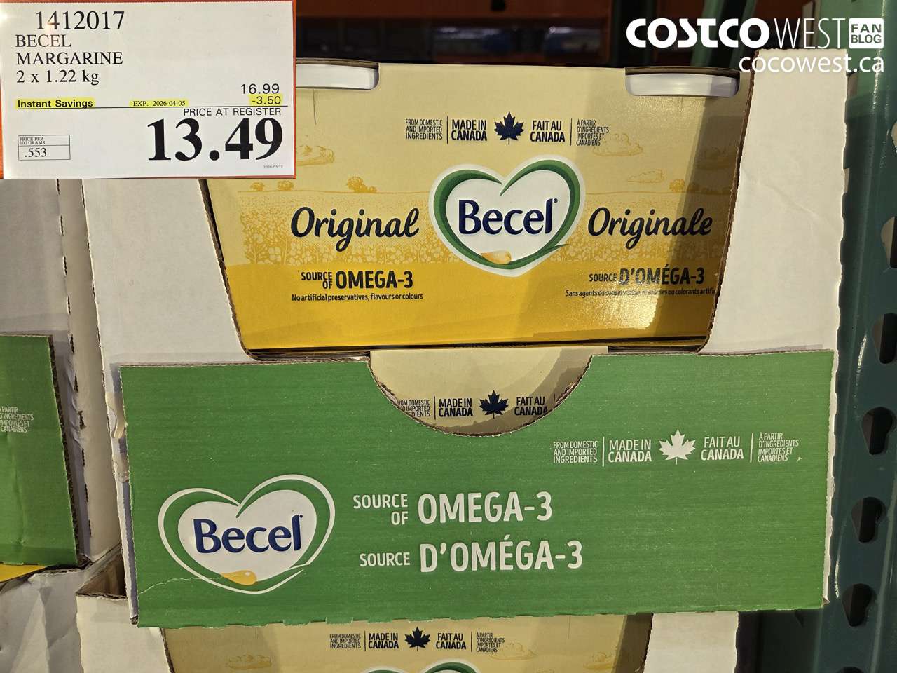 1412017 BECEL MARGARINE 2 X 1.22KG ($3.50 INSTANT SAVINGS EXPIRES ON 2026-04-05) $13.49