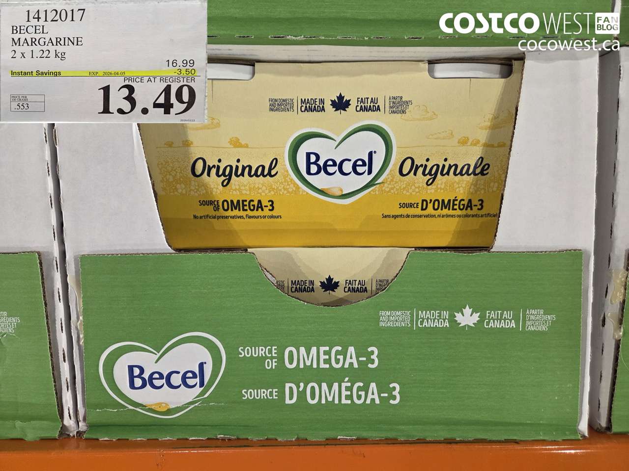 1412017 BECEL MARGARINE 2 X 1.22KG ($3.50 INSTANT SAVINGS EXPIRES ON 2026-04-05) $13.49