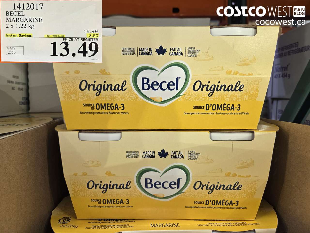 1412017 BECEL MARGARINE 2 X 1.22 KG ($3.50 INSTANT SAVINGS EXPIRES ON 2026-04-05) $13.49