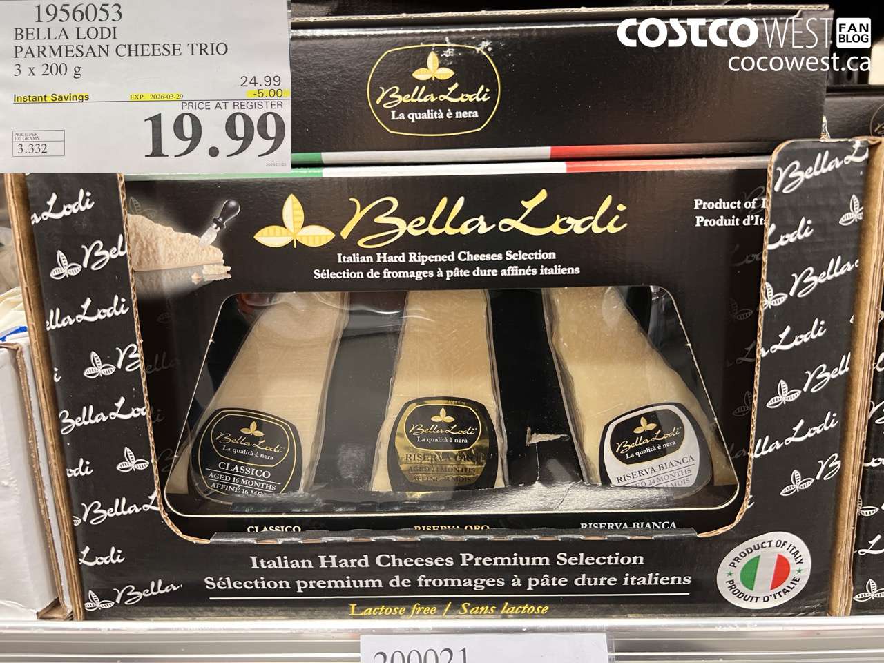 1956053 BELLA LODI PARMESAN CHEESE TRIO 3 X 200 G ($5.00 INSTANT SAVINGS EXPIRES ON 2026-03-29) $19.99