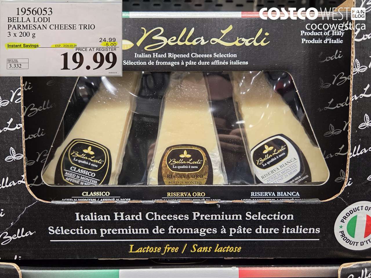 1956053 BELLA LODI PARMESAN CHEESE TRIO 3 X 200 G ($5.00 INSTANT SAVINGS EXPIRES ON 2026-03-29) $19.99