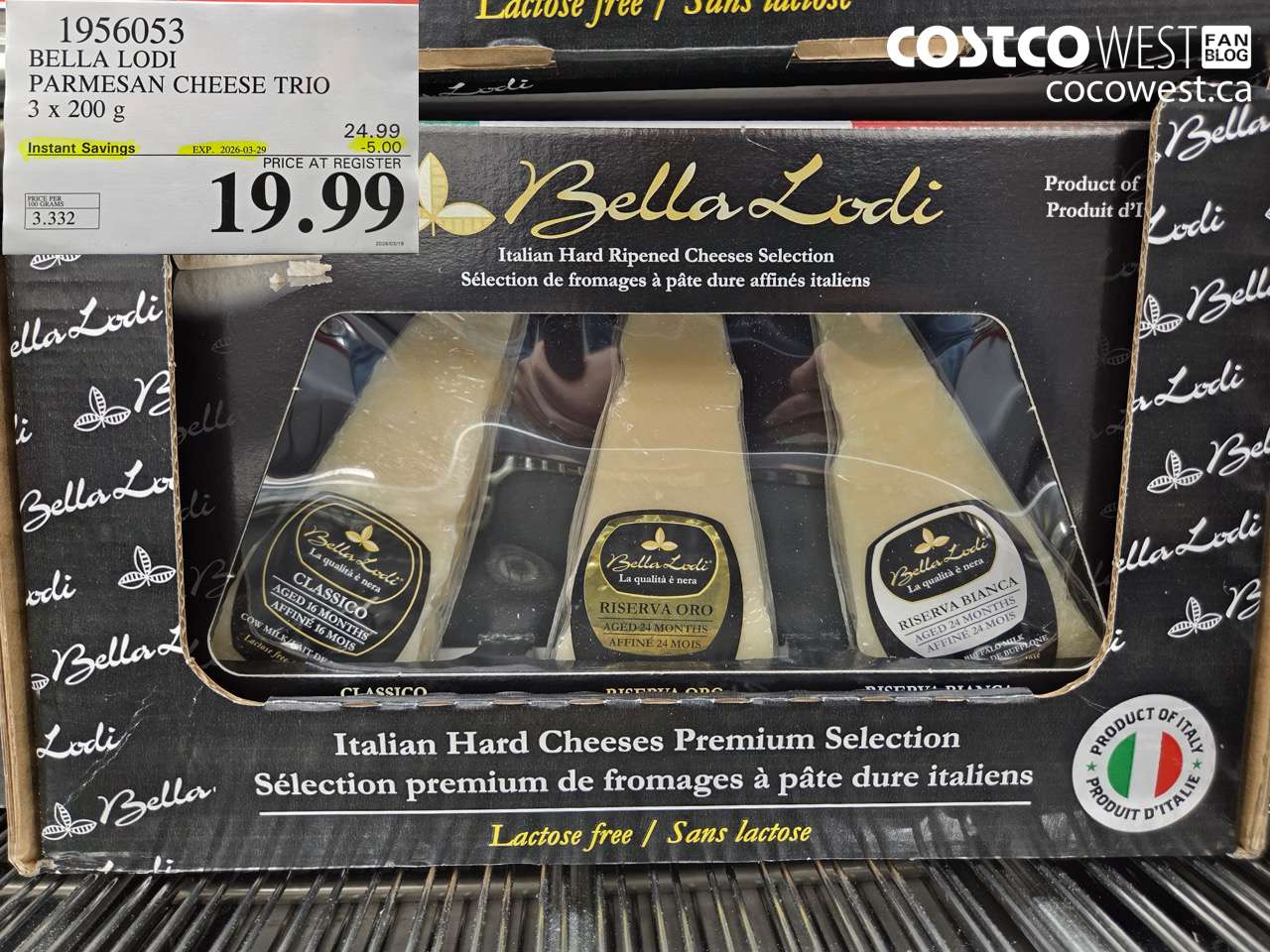 1956053 BELLA LODI PARMESAN CHEESE TRIO 3 X 200 G ($5.00 INSTANT SAVINGS EXPIRES ON 2026-03-29) $19.99