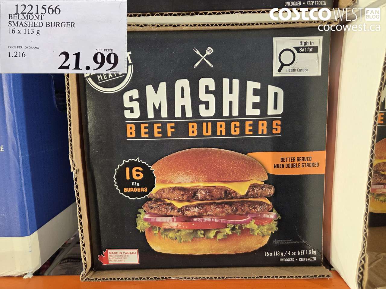 1221566 BELMONT SMASHED BURGER 16 X 113G $21.99
