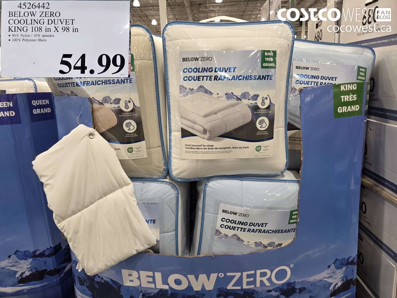 4526442 BELOW ZERO COOLING DUVET KING 108 IN X 98 IN $54.99