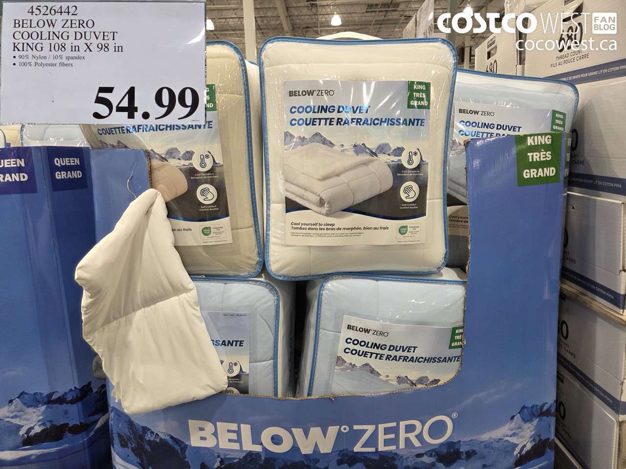 4526442 BELOW ZERO COOLING DUVET KING 108 IN X 98 IN $54.99