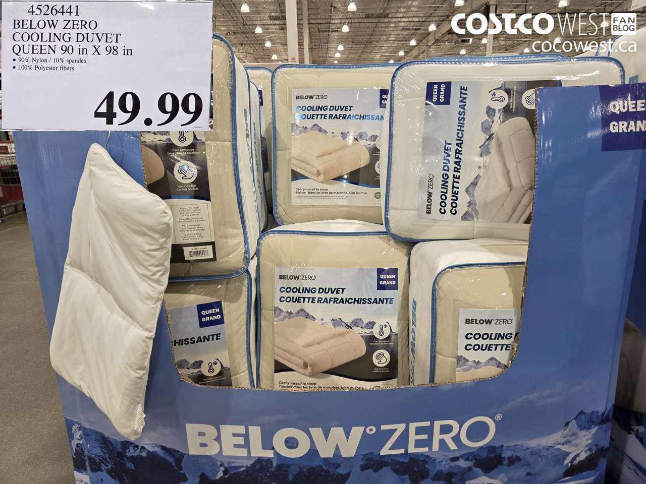 4526441 BELOW ZERO COOLING DUVET QUEEN 90 IN X 98 IN $49.99