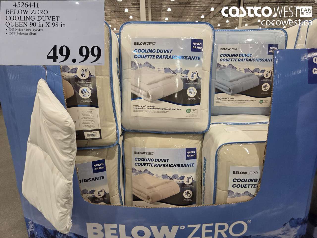 4526441 BELOW ZERO COOLING DUVET QUEEN 90 IN X 98 IN $49.99