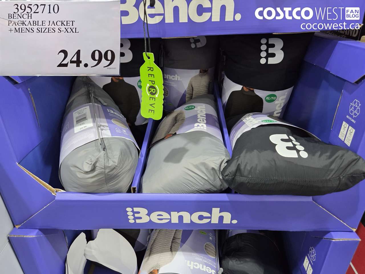 3952710 BENCH PACKABLE JACKET + MENS SIZES S-XXL $24.99