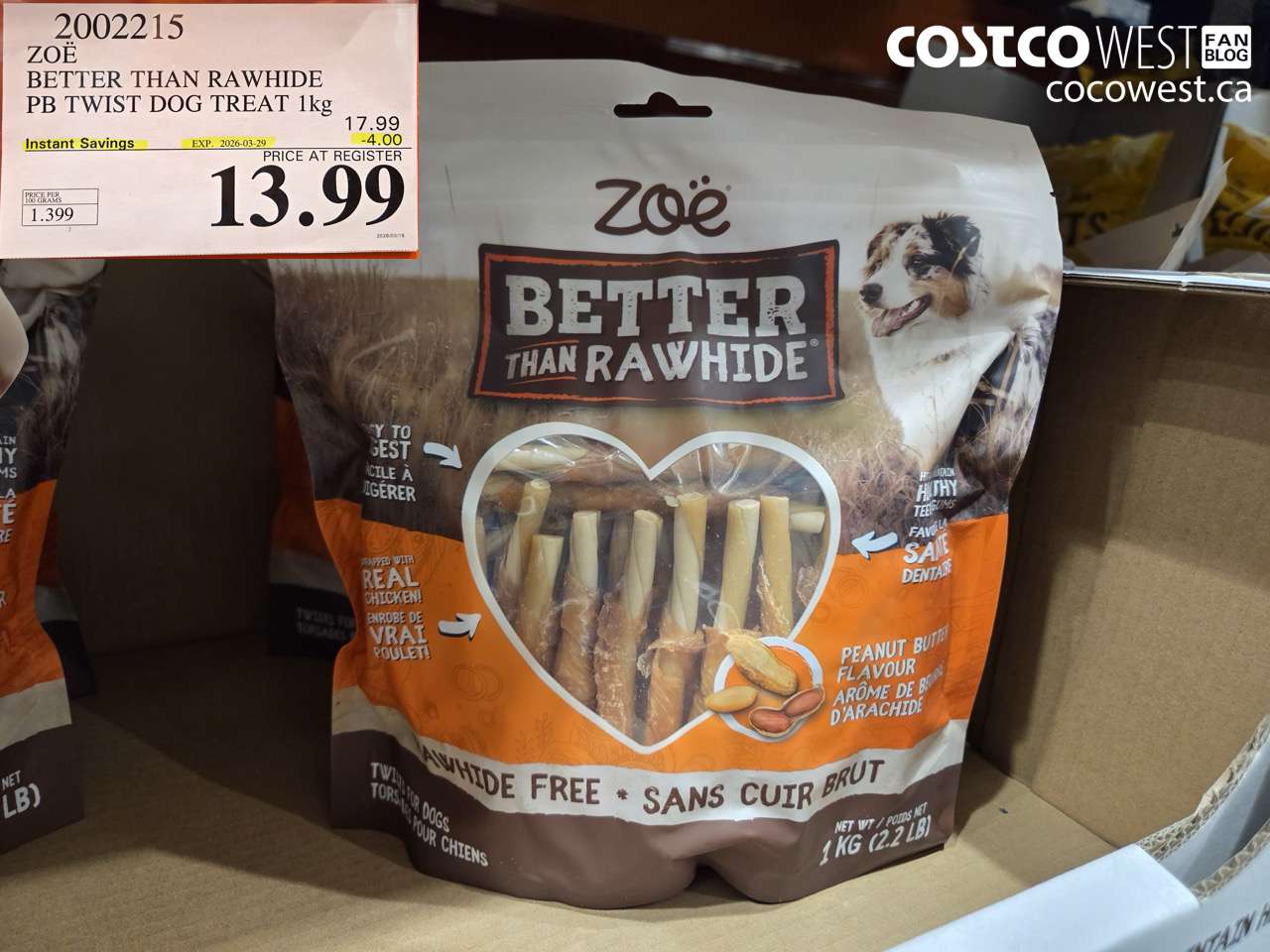 2002215 BETTER THAN RAWHIDE PB TWIST DOG TREAT 1KG ($4.00 INSTANT SAVINGS EXPIRES ON 2026-03-29) $13.99