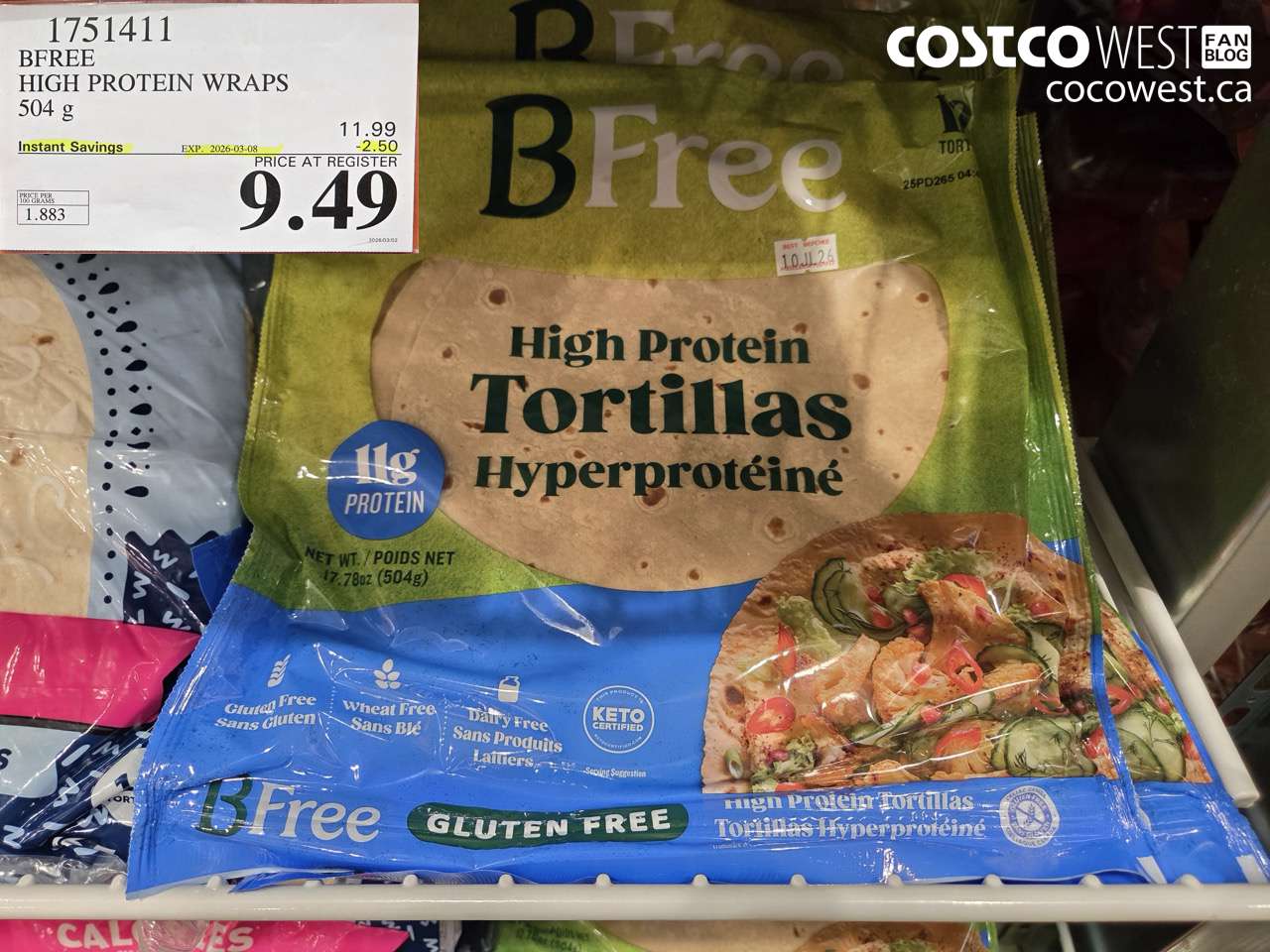 17514111 BFREE HIGH PROTEIN WRAPS 504 G ($2.50 INSTANT SAVINGS EXPIRES ON 2026-03-08) $9.49