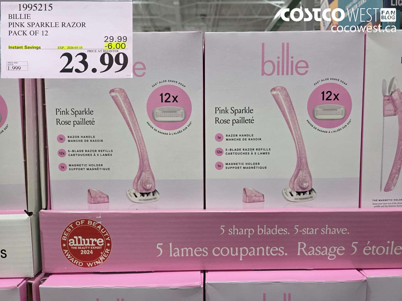 1995215 BILLIE PINK SPARKLE RAZOR PACK OF 12 ($6.00 INSTANT SAVINGS EXPIRES ON 2026-03-15) $23.99