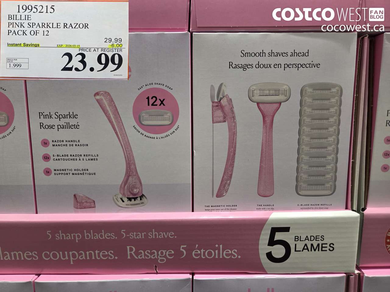 1995215 BILLIE PINK SPARKLE RAZOR PACK OF 12 ($6.00 INSTANT SAVINGS EXPIRES ON 2026-03-15) $23.99
