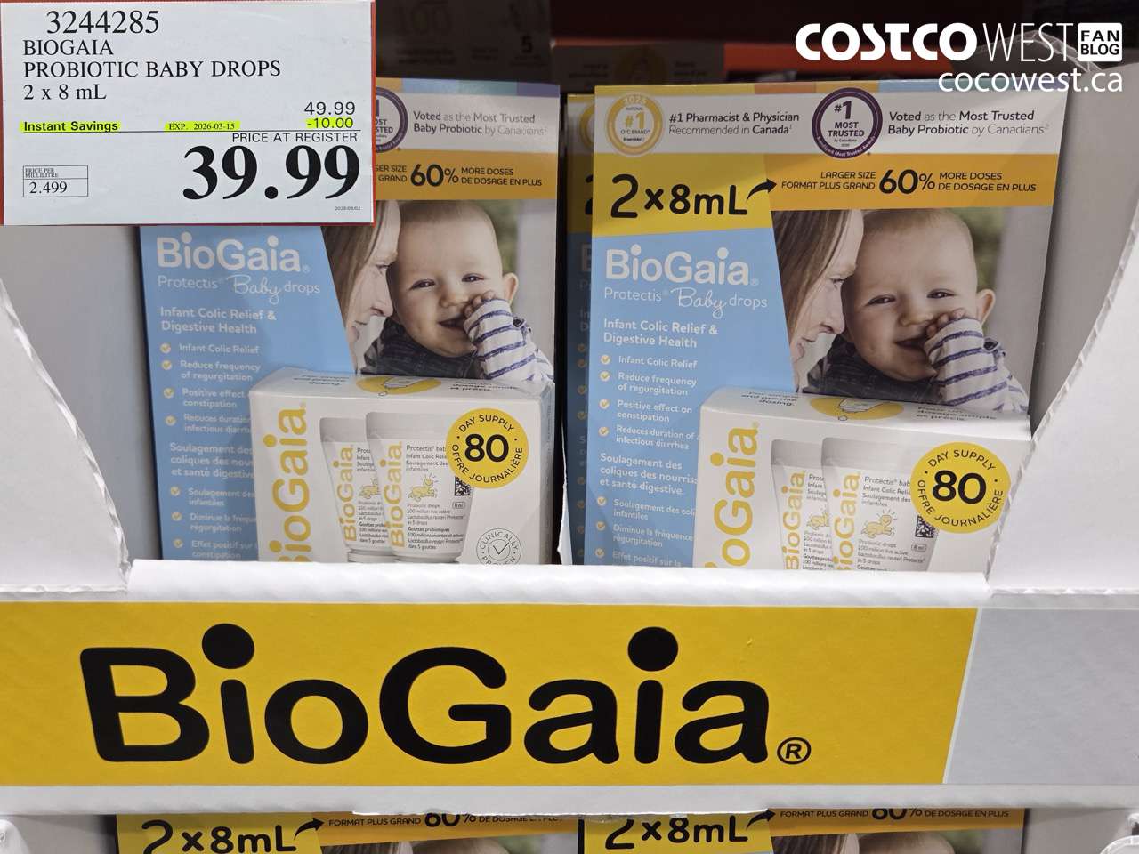 3244285 BIOGAIA PROBIOTIC BABY DROPS 2 X 8 ML ($10.00 INSTANT SAVINGS EXPIRES ON 2026-03-15) $39.99