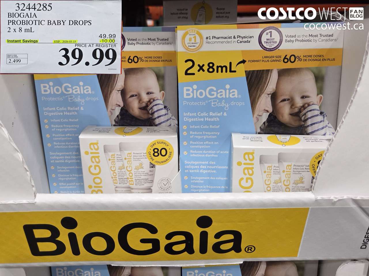 3244285 BIOGAIA PROBIOTIC BABY DROPS 2 X 8 ML ($10.00 INSTANT SAVINGS EXPIRES ON 2026-03-15) $39.99