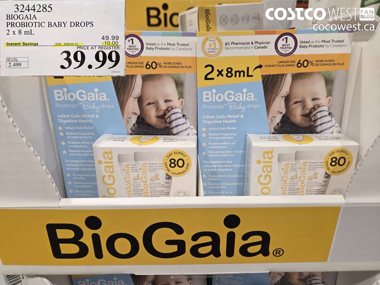 3244285 BIOGAIA PROBIOTIC BABY DROPS 2 X 8 ML ($10.00 INSTANT SAVINGS EXPIRES ON 2026-03-15) $39.99