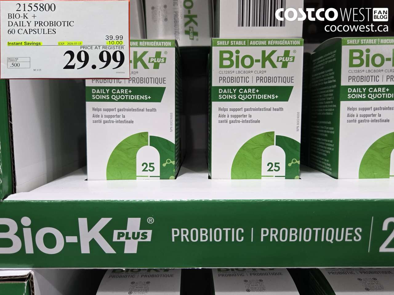 2155800 BIO-K + DAILY PROBIOTIC 60 CAPSULES ($10.00 INSTANT SAVINGS EXPIRES ON 2026-03-15) $29.99