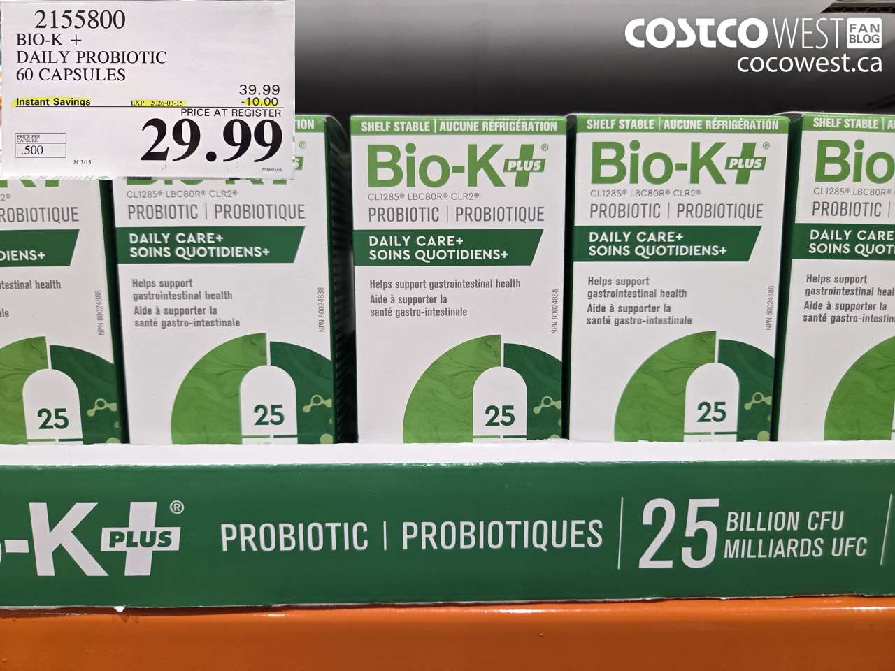 2155800 BIO-K + DAILY PROBIOTIC 60 CAPSULES ($10.00 INSTANT SAVINGS EXPIRES ON 2026-03-15) $29.99