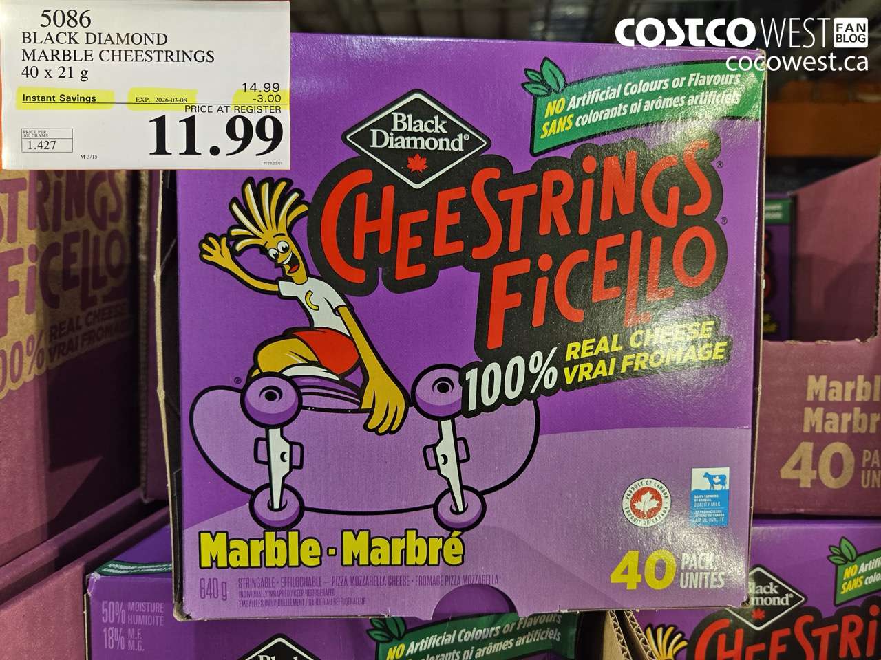 5086 BLACK DIAMOND MARBLE CHEESTRINGS 40 X 21 G ($3.00 INSTANT SAVINGS EXPIRES ON 2026-03-08) $11.99