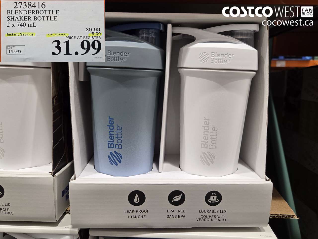 2738416 BLENDERBOTTLE SHAKER BOTTLE 2 X 740 ML ($8.00 INSTANT SAVINGS EXPIRES ON 2026-03-15) $31.99