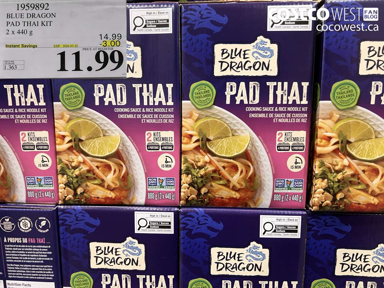 1959892 BLUE DRAGON PAD THAI KIT 2 X 440G ($3.00 INSTANT SAVINGS EXPIRES ON 2026-03-22) $11.99