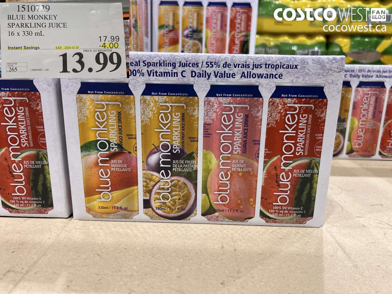 1510729 BLUE MONKEY SPARKLING JUICE 16 X 330 ML ($4.00 INSTANT SAVINGS EXPIRES ON 2026-03-29) $13.99