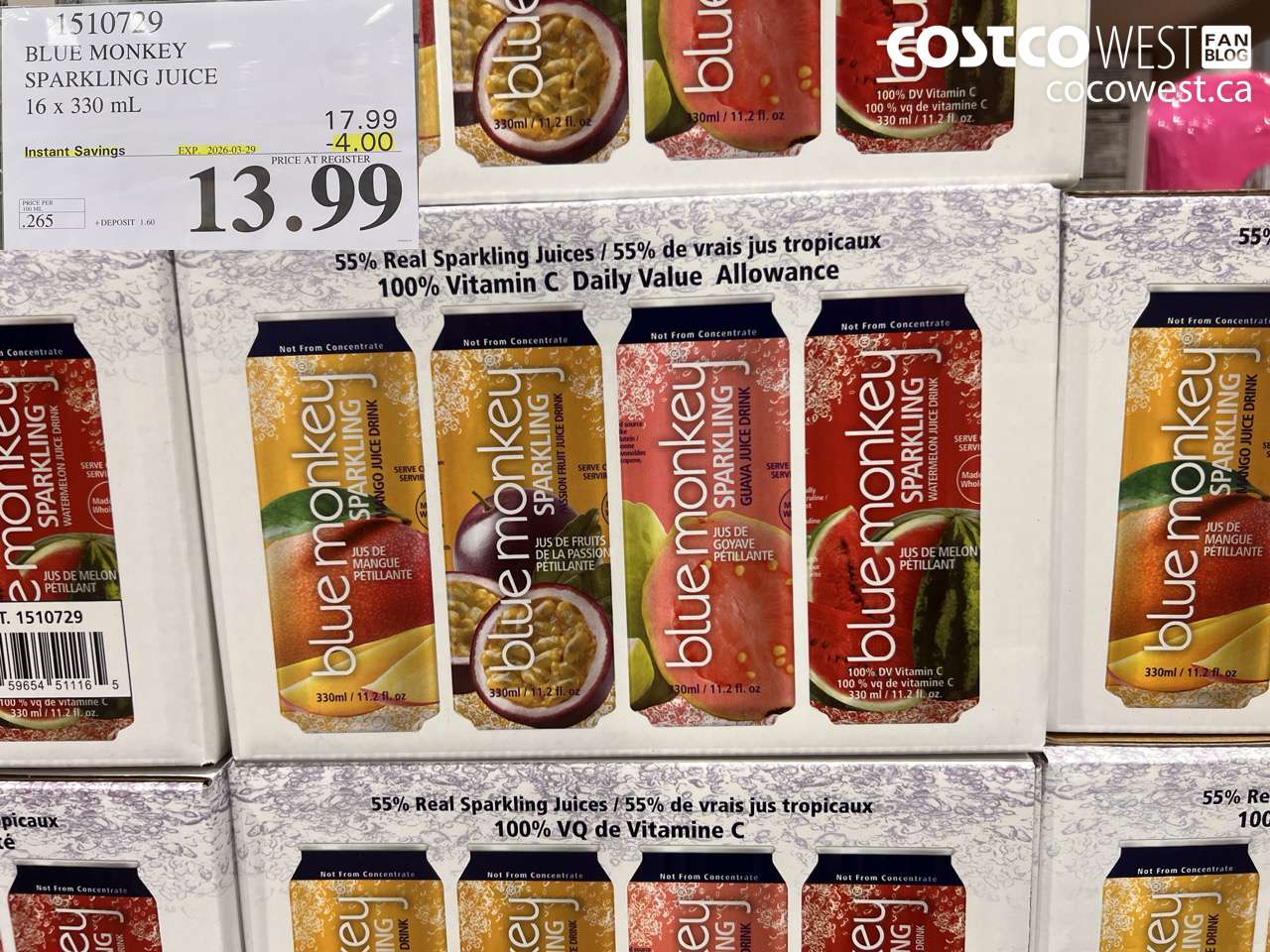 1510729 BLUE MONKEY SPARKLING JUICE 16 X 330 ML ($4.00 INSTANT SAVINGS EXPIRES ON 2026-03-29) $13.99