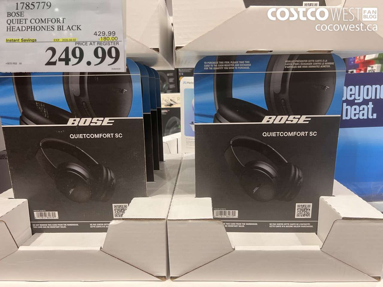 1785779 BOSE QUIET COMFORT HEADPHONES BLACK ($180.00 INSTANT SAVINGS EXPIRES ON 2026-04-02) $249.99