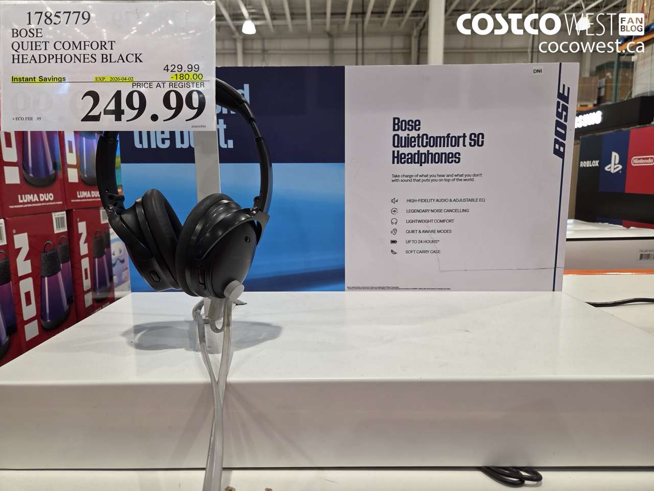 1785779 BOSE QUIET COMFORT HEADPHONES BLACK ($180.00 INSTANT SAVINGS EXPIRES ON 2026-04-02) $249.99