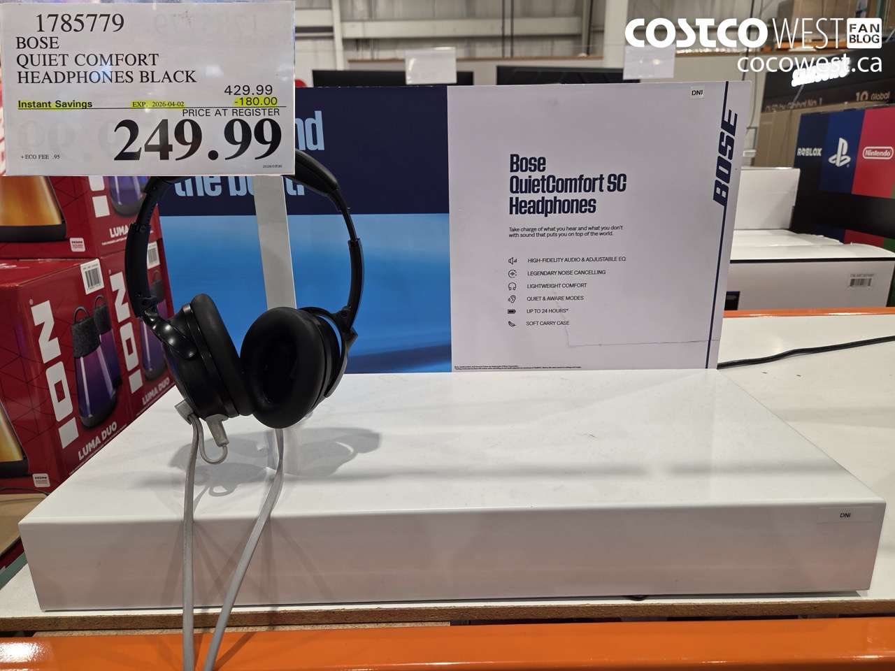 1785779 BOSE QUIET COMFORT HEADPHONES BLACK ($180.00 INSTANT SAVINGS EXPIRES ON 2026-04-02) $249.99