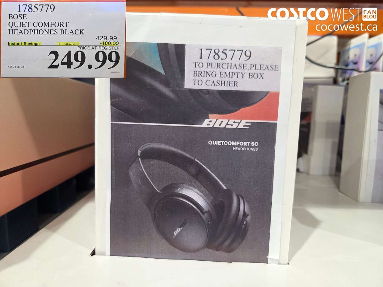 1785779 BOSE QUIET COMFORT HEADPHONES BLACK ($180.00 INSTANT SAVINGS EXPIRES ON 2026-04-02) $249.99