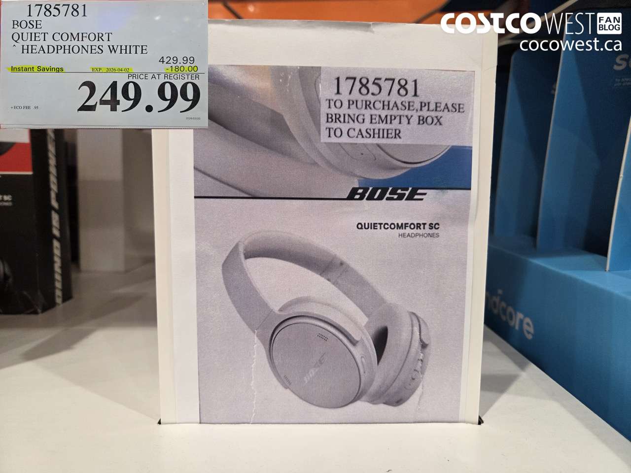 1785781 BOSE QUIET COMFORT HEADPHONES WHITE ($180.00 INSTANT SAVINGS EXPIRES ON 2026-04-02) $249.99