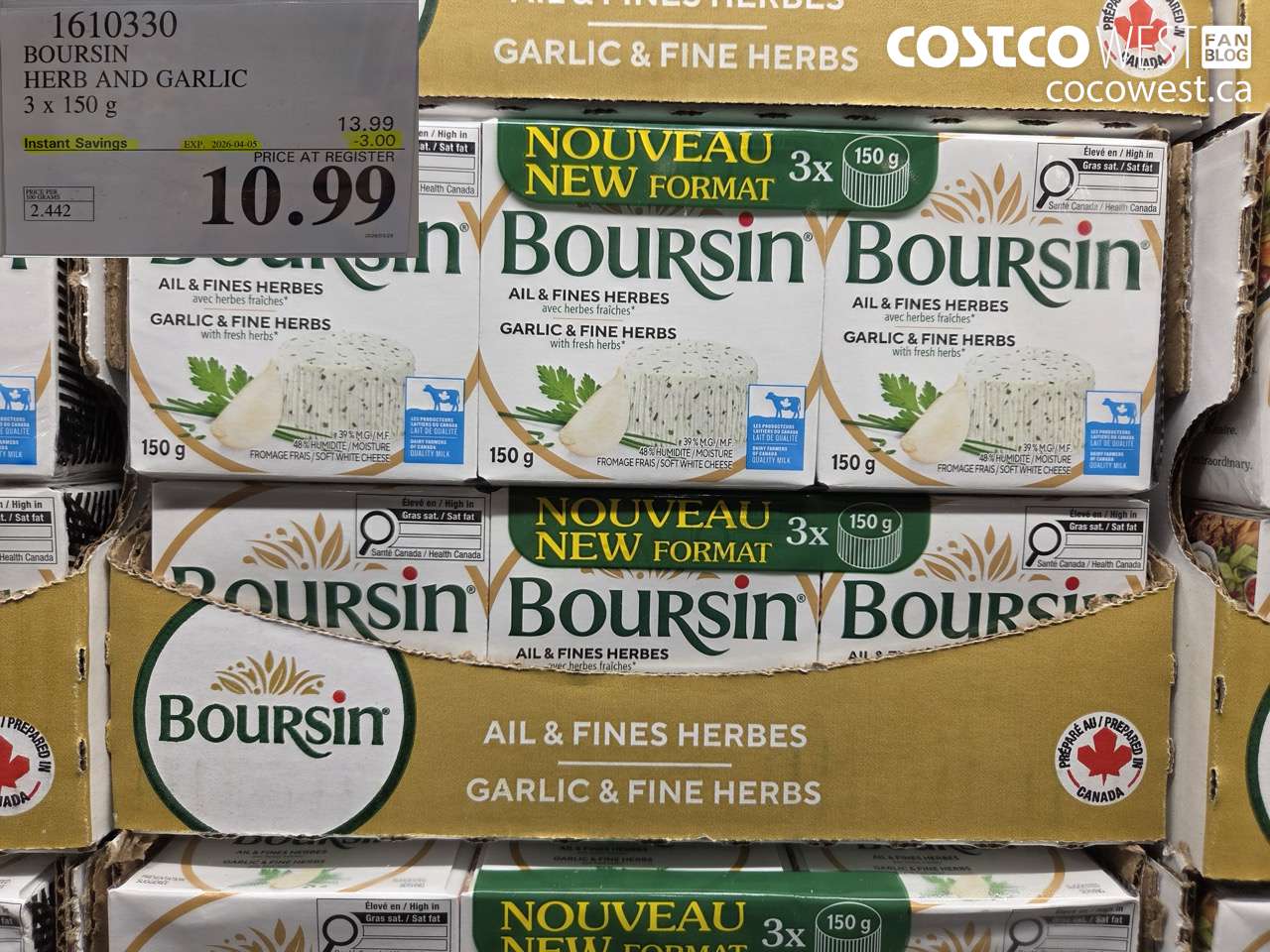 16110330 BOURSIN HERB AND GARLIC 3 X 150 G ($3.00 INSTANT SAVINGS EXPIRES ON 2026-04-05) $10.99