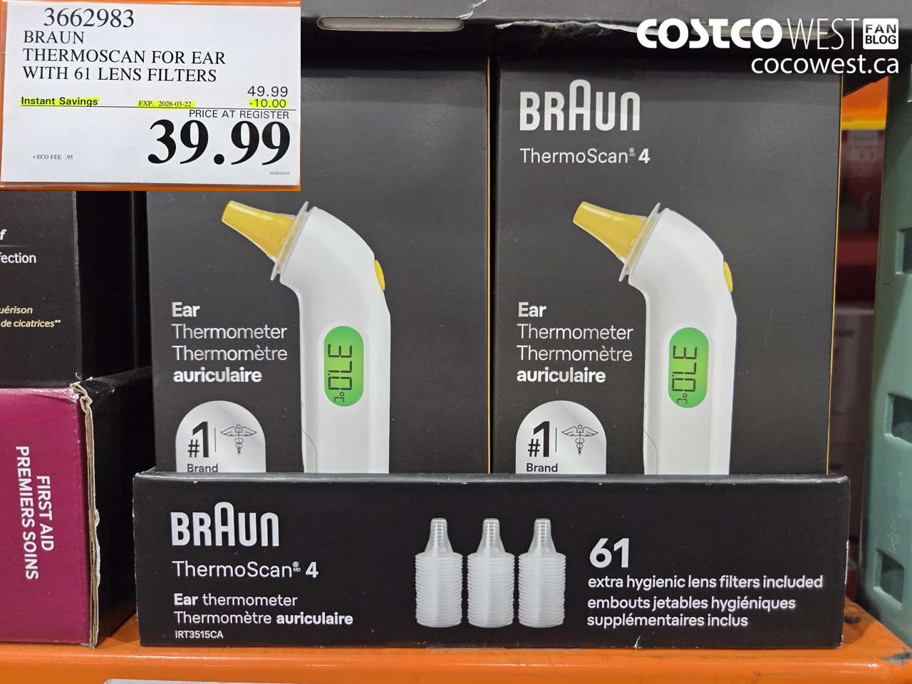 3662983 BRAUN THERMOSCAN FOR EAR WITH 61 LENS FILTERS ($10.00 INSTANT SAVINGS EXPIRES ON 2026-03-22) $39.99
