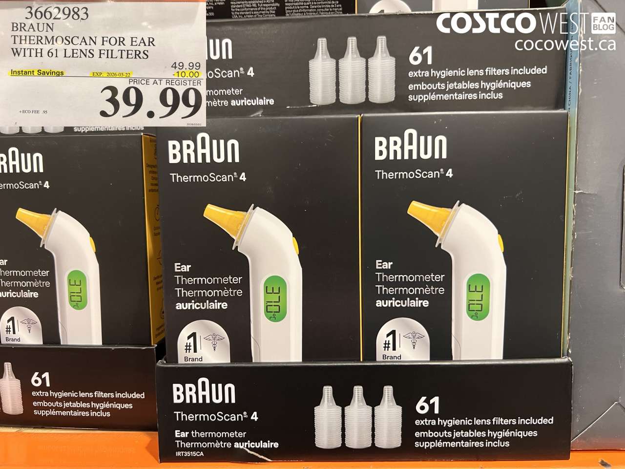 3662983 BRAUN THERMOSCAN FOR EAR WITH 61 LENS FILTERS ($10.00 INSTANT SAVINGS EXPIRES ON 2026-03-22) $39.99